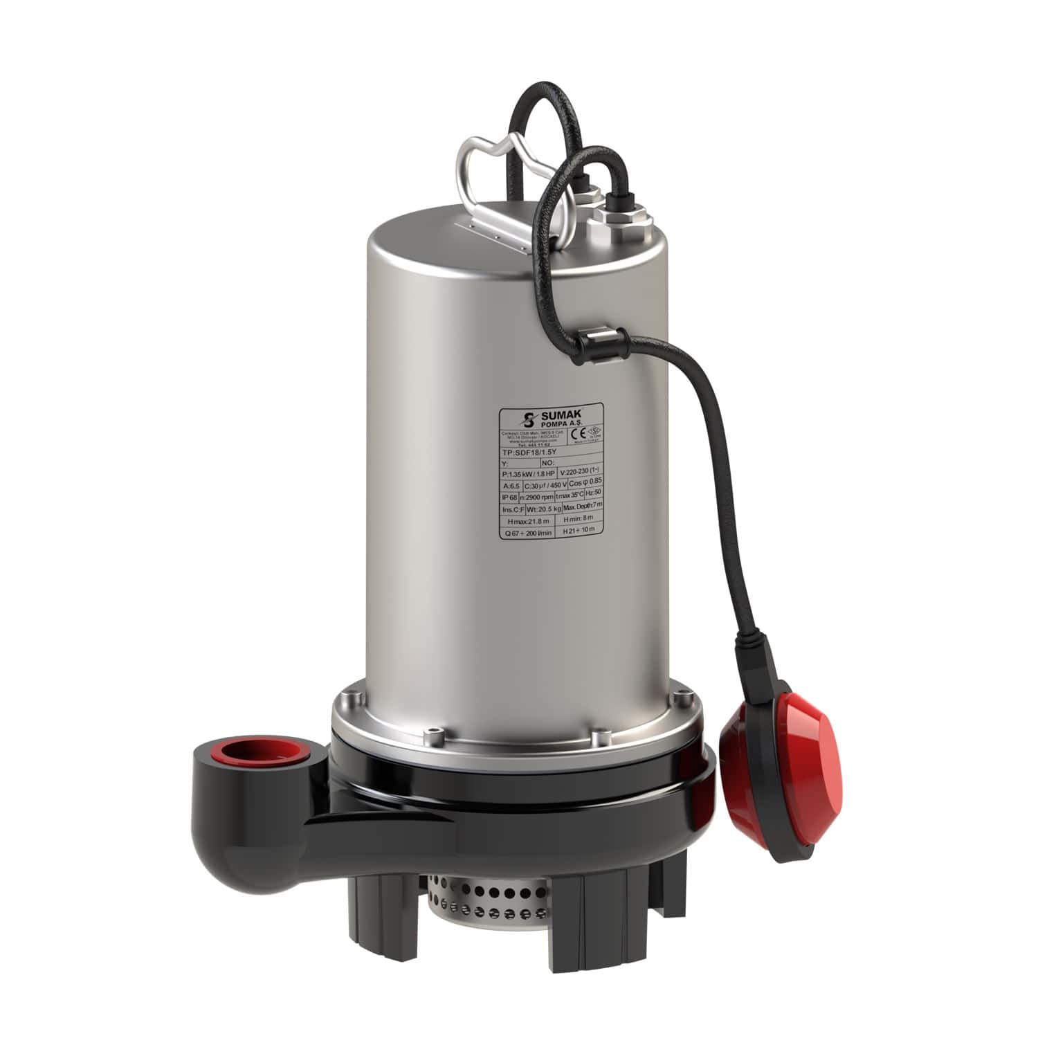 sdf15/1,5-sdf18/1,5-y Sumak SDF 18/1.5-Y Kirli Su Dalgıç Pompa, 1.8 HP, 220V - Görsel 1